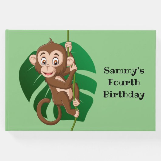 Monkey op een toonboek over een wijnontwerp gastenboek (Voorkant)