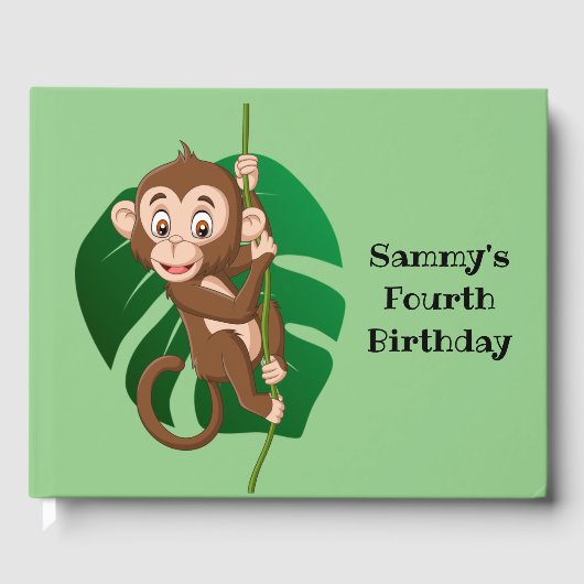 Monkey op een toonboek over een wijnontwerp gastenboek (Voorkant)