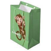 Monkey op een wijntas met cadeau medium cadeauzakje (Voorkant Gekanteld)