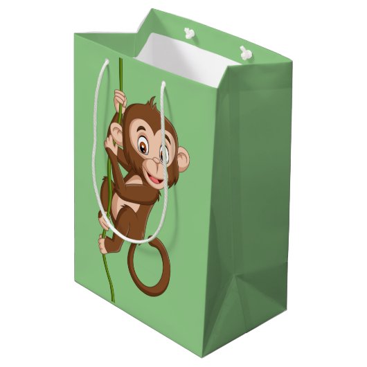 Monkey op een wijntas met cadeau medium cadeauzakje (Achterkant Gekanteld)
