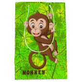 Monkey op een wijntas met cadeau medium cadeauzakje (Voorkant)