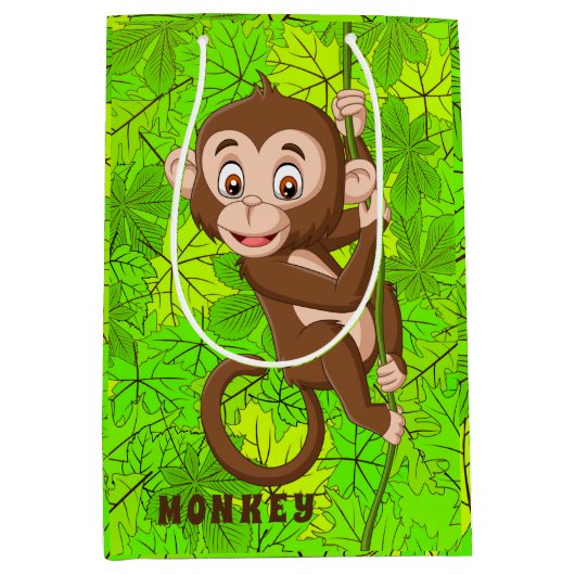 Monkey op een wijntas met cadeau medium cadeauzakje (Voorkant)