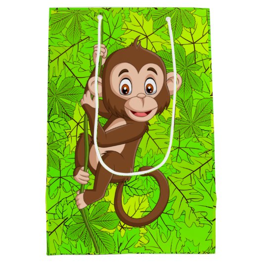Monkey op een wijntas met cadeau medium cadeauzakje (Achterkant)