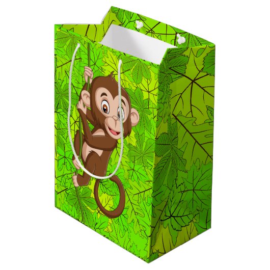 Monkey op een wijntas met cadeau medium cadeauzakje (Achterkant Gekanteld)