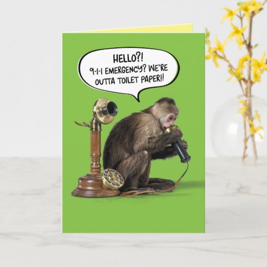 Monkey Out of Toilet Paper Emergency Kaart (Gele Bloem)