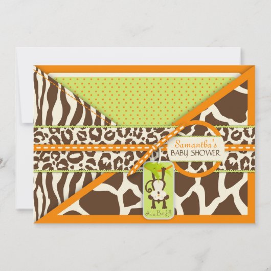 Monkey & Pacifier Safari Animal Print Baby shower Kaart (Voorkant)