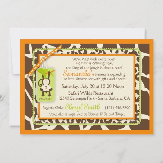 Monkey & Pacifier Safari Animal Print Baby shower Kaart (Achterkant)