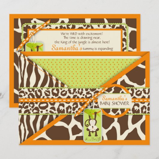 Monkey & Pacifier Safari Animal Print Baby shower Kaart (Voorkant / Achterkant)