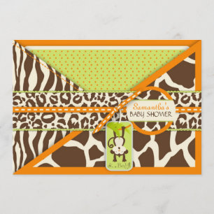 Monkey & Pacifier Safari Animal Print Baby shower Kaart