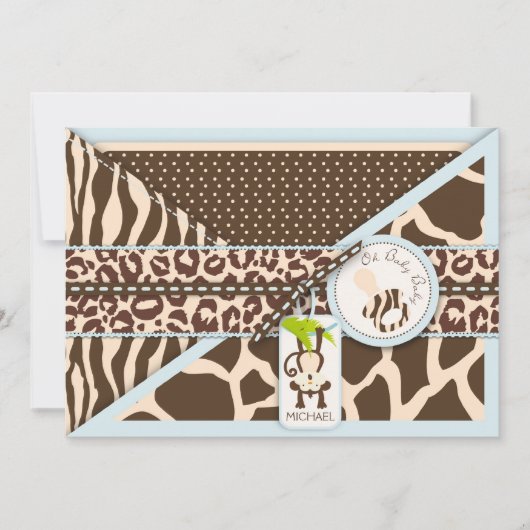 Monkey & Pacifier Safari Animal Print Baby shower Kaart (Voorkant)