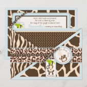 Monkey & Pacifier Safari Animal Print Baby shower Kaart (Voorkant / Achterkant)