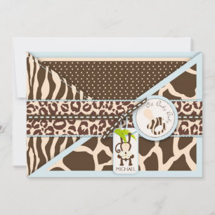 Monkey & Pacifier Safari Animal Print Baby shower Kaart