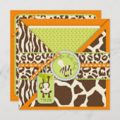 Monkey & Pacifier Safari Animal Print Baby shower Kaart (Voorkant / Achterkant)