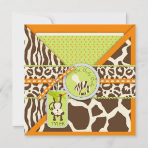 Monkey & Pacifier Safari Animal Print Baby shower Kaart