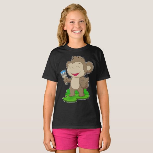 Monkey Painter Paint penseel Schilderen T-shirt (Voorkant volledig)