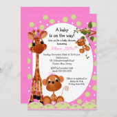 Monkey & Pals Girl Baby shower Kaart (Voorkant / Achterkant)