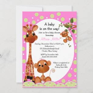 Monkey & Pals Girl Baby shower Kaart