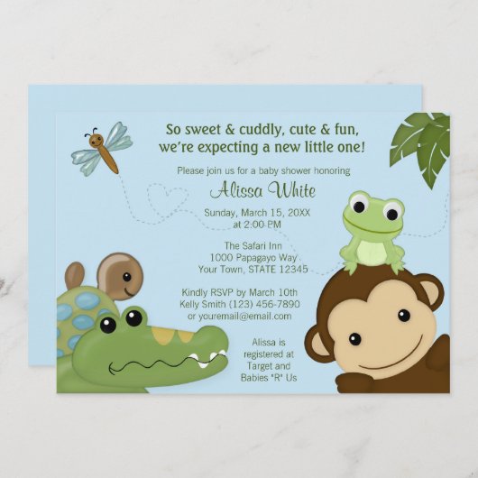 MONKEY Papagayo Baby shower nodigblue PML-B Kaart (Voorkant / Achterkant)