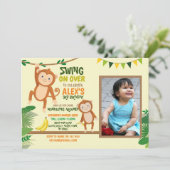 Monkey Party Verjaardag Swing Foto Geel Kaart (Staand voorkant)