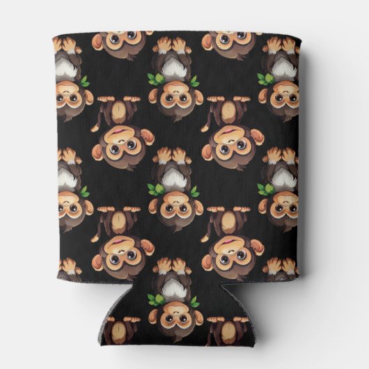 Monkey Pattern Design Black  Blikjeskoeler (Achterkant)