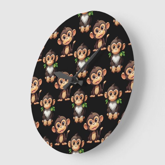Monkey Pattern Design Black Grote Klok (Hoek)