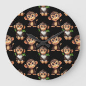 Monkey Pattern Design Black Grote Klok (Voorkant)