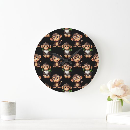 Monkey Pattern Design Black  Grote Klok (Huis)
