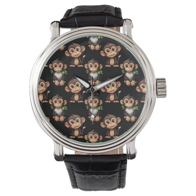 Monkey Pattern Design Black  Horloge (Voorkant)
