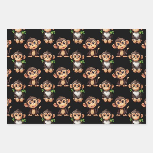 Monkey Pattern Design Black  Inpakpapier Vel (Voorkant 2)