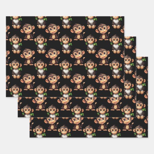 Monkey Pattern Design Black Inpakpapier Vel (Set)