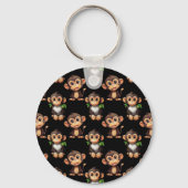 Monkey Pattern Design Black Sleutelhanger (Voorkant)