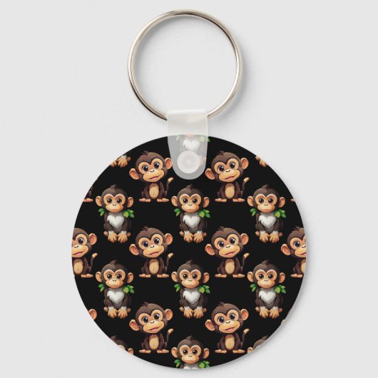 Monkey Pattern Design Black  Sleutelhanger (Voorkant)