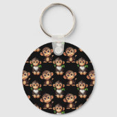 Monkey Pattern Design Black Sleutelhanger (Achterkant)