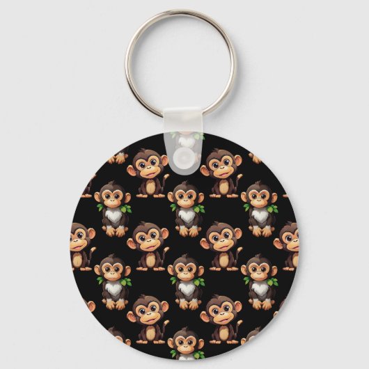 Monkey Pattern Design Black  Sleutelhanger (Achterkant)