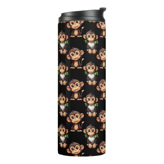 Monkey Pattern Design Black Thermosbeker (Gedraaid links)