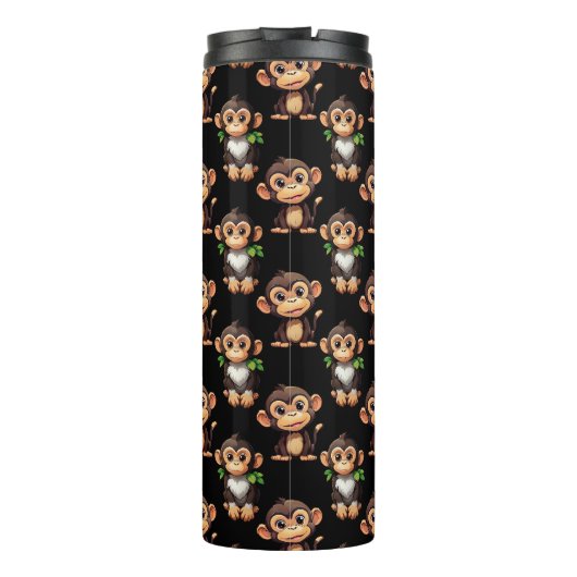 Monkey Pattern Design Black Thermosbeker (Achterkant)