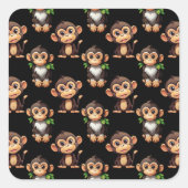 Monkey Pattern Design Black  Vierkante Sticker (Voorkant)