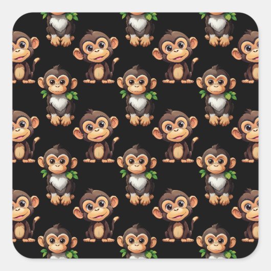 Monkey Pattern Design Black Vierkante Sticker (Voorkant)