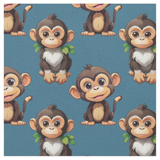 Monkey Pattern Design Blue  Stof (Close Up)
