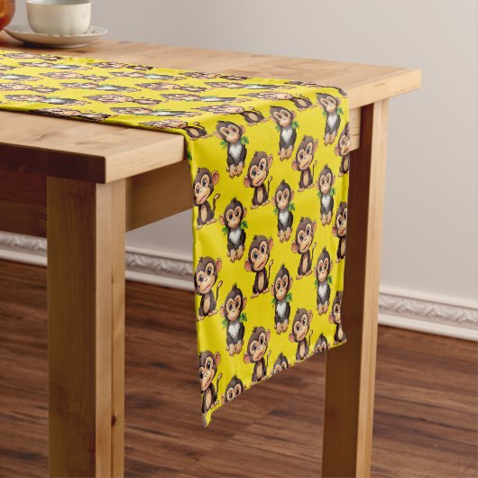 Monkey Pattern Design Yellow  Korte Tafelloper (Voorbeeld)
