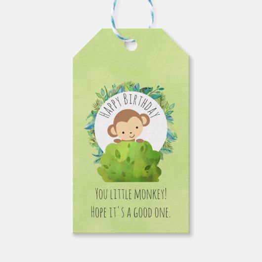 Monkey Peking uit Beha Struik Birthday Cadeaulabel (Voorkant)