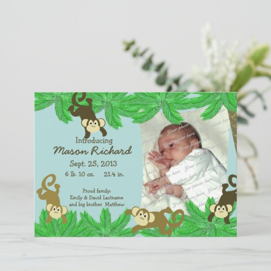 Monkey Photo geboorteaankondiging Aankondiging (Staand voorkant)