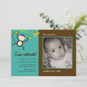 Monkey Photo-uitnodigingen, bruin en blauwgroen Kaart (Staand voorkant)