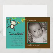 Monkey Photo-uitnodigingen, bruin en blauwgroen Kaart (Voorkant / Achterkant)