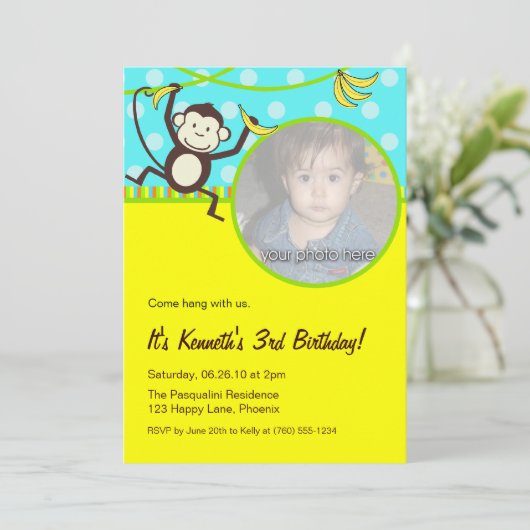 Monkey Photo-uitnodigingen Kaart (Staand voorkant)