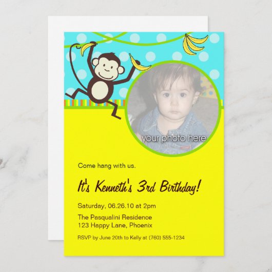 Monkey Photo-uitnodigingen Kaart (Voorkant / Achterkant)
