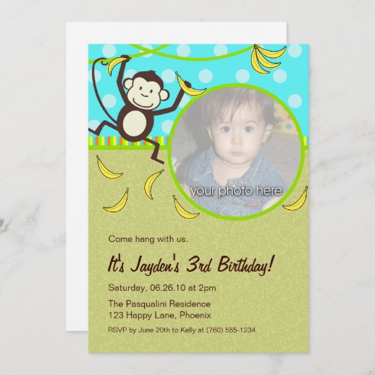 Monkey Photo-uitnodigingen Kaart (Voorkant / Achterkant)
