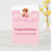 Monkey, Pink, Gefeliciteerd Baby Girl Kaart (Gele Bloem)