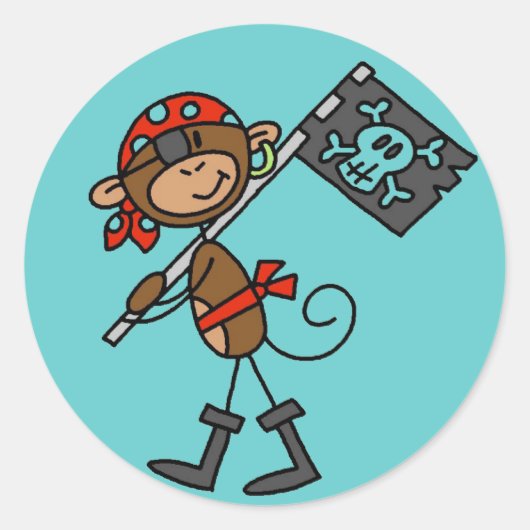 Monkey Pirate met vlagT-shirts en cadeaus Ronde Sticker (Voorkant)