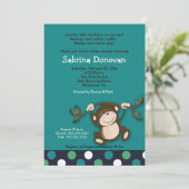 MONKEY PLAY 5x7 BLUE BOY BABY SHOWER Kaart (Staand voorkant)